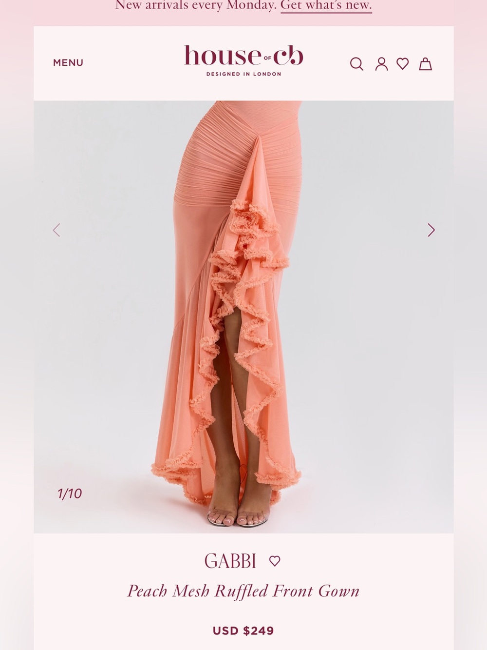 House of CB Gabbi Mesh Ruffled Front Gown - Picture 2 of 4